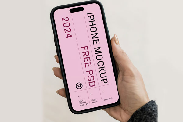 Free iPhone 14 Pro in Hand Mockup PSD Template