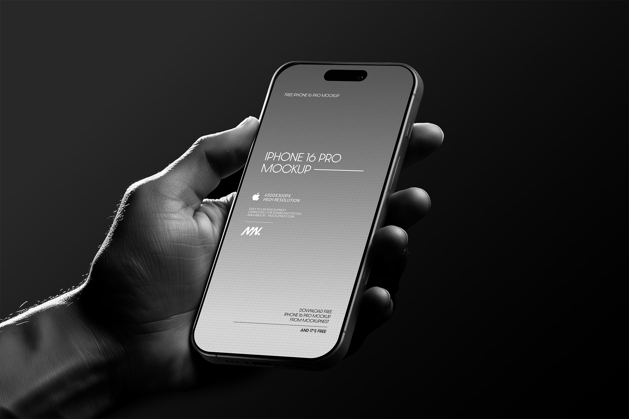 Free iPhone 16 Pro Mockup Holding by Hand PSD Template