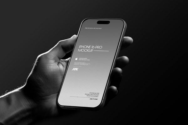 Free iPhone 16 Pro Mockup Holding by Hand PSD Template