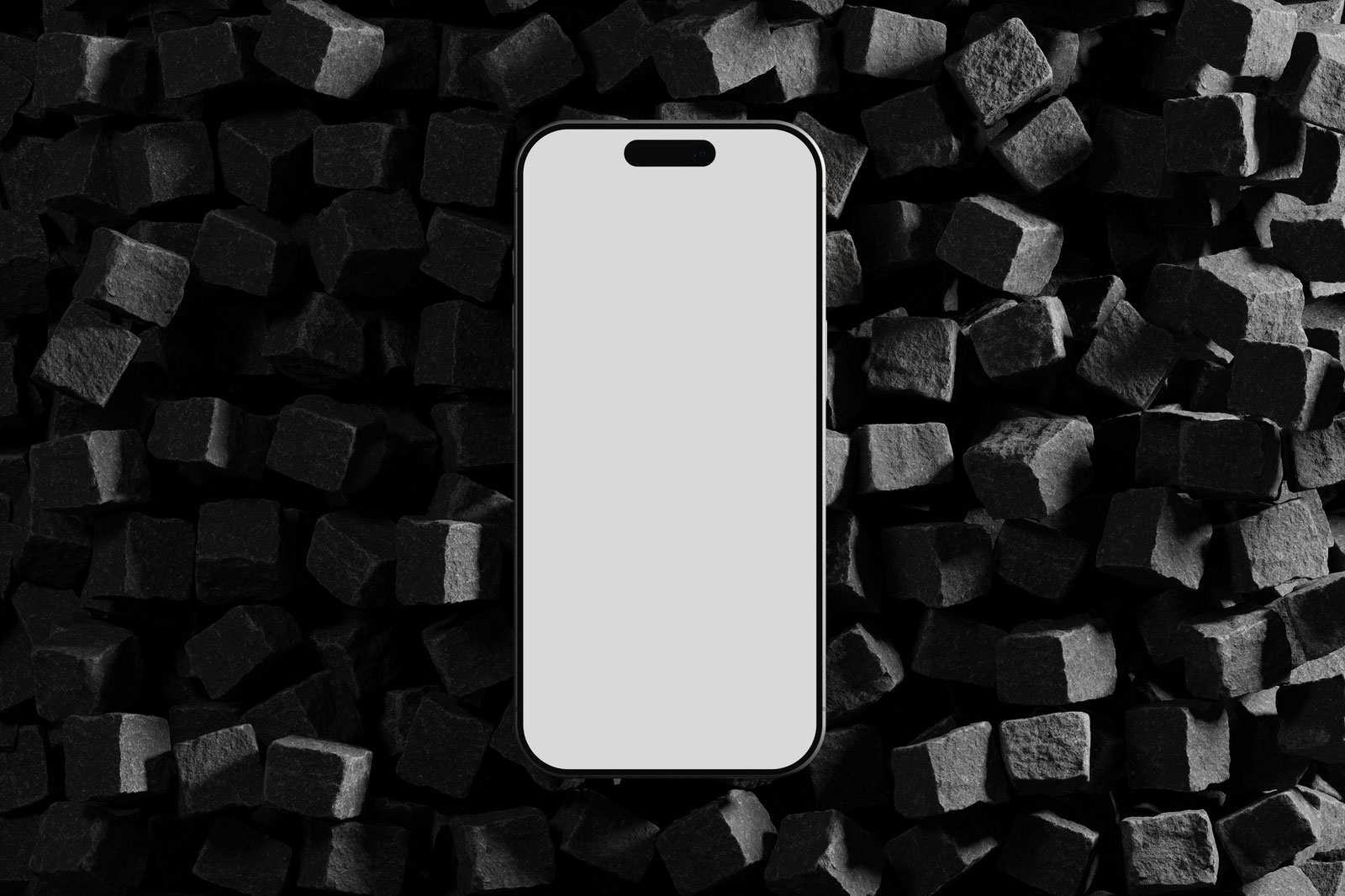 Free iPhone 16 Pro Mockup on Cube Stones PSD Template