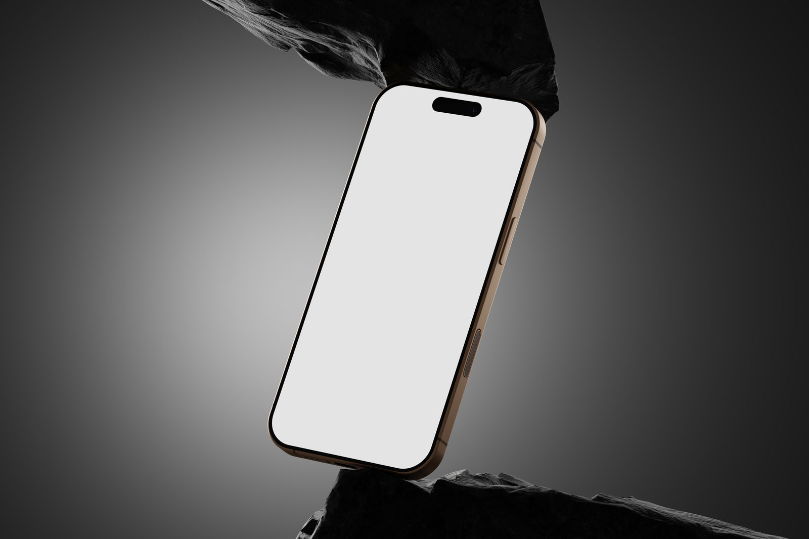 Free iPhone 16 Pro Mockup on Rock PSD Template