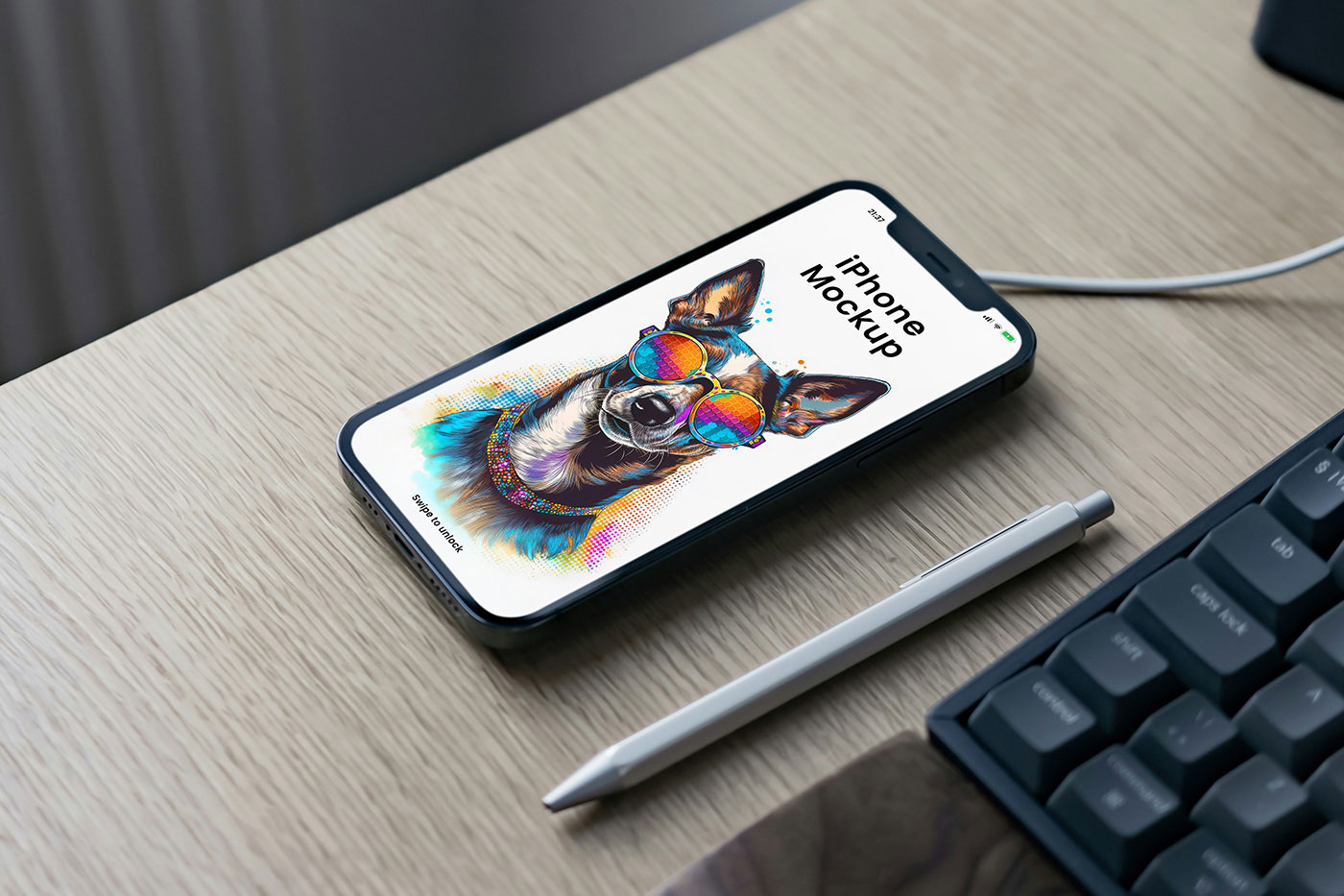 Free iPhone on Charger Mockup PSD Template