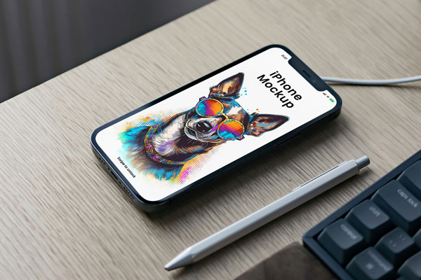 Free iPhone on Charger Mockup PSD Template