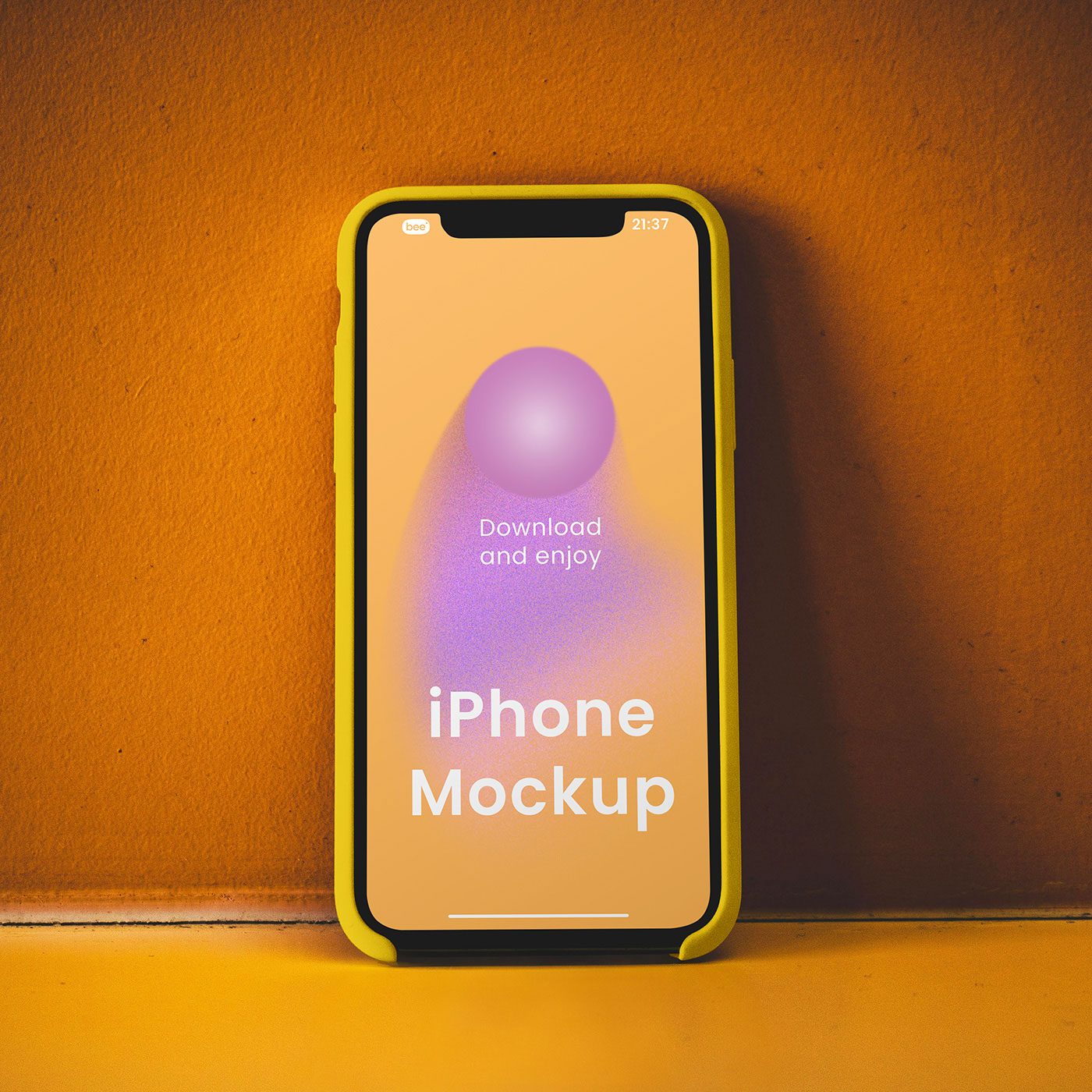 Free iPhone on Concrete Wall Mockup PSD Template