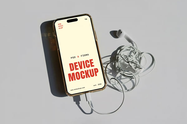Free Laying iPhone 16 Pro Mockup PSD Template