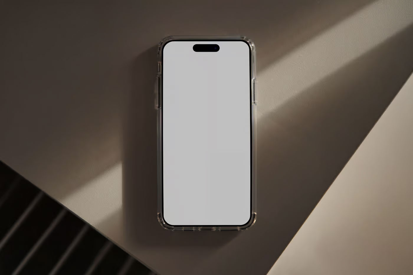 Free Laying iPhone 16 Pro on Table Mockup PSD Template