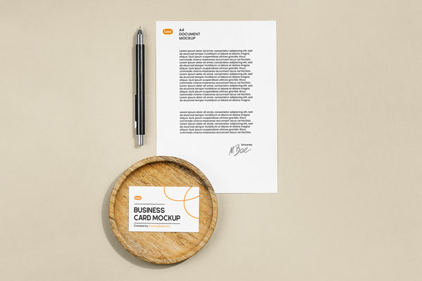 Free Letterhead with Business Card Mockup PSD Template