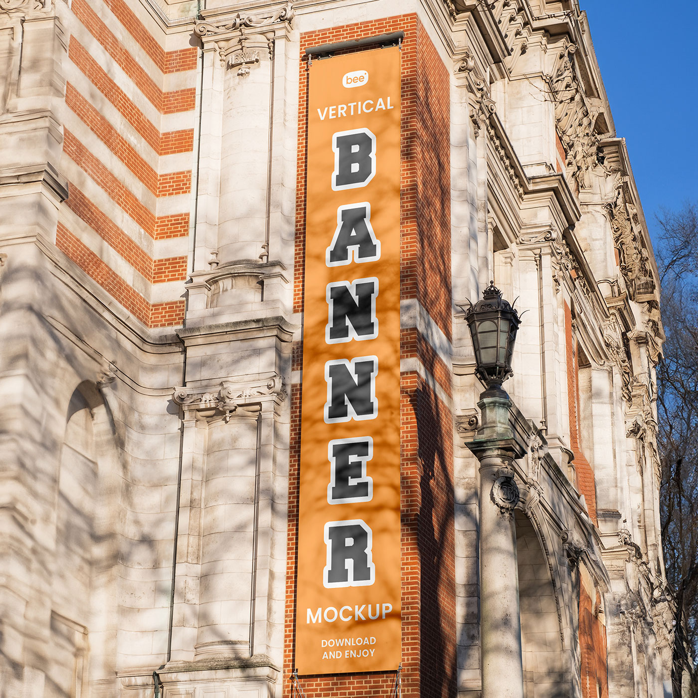 Free Long Vertical Banner on Wall Mockup PSD Template