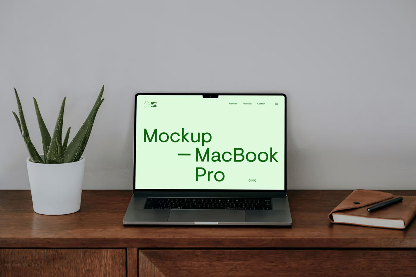 Free MacBook on Dresser Mockup PSD Template