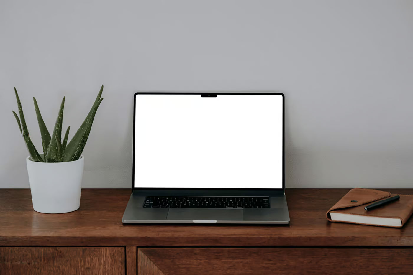 Free MacBook on Dresser Mockup PSD Template