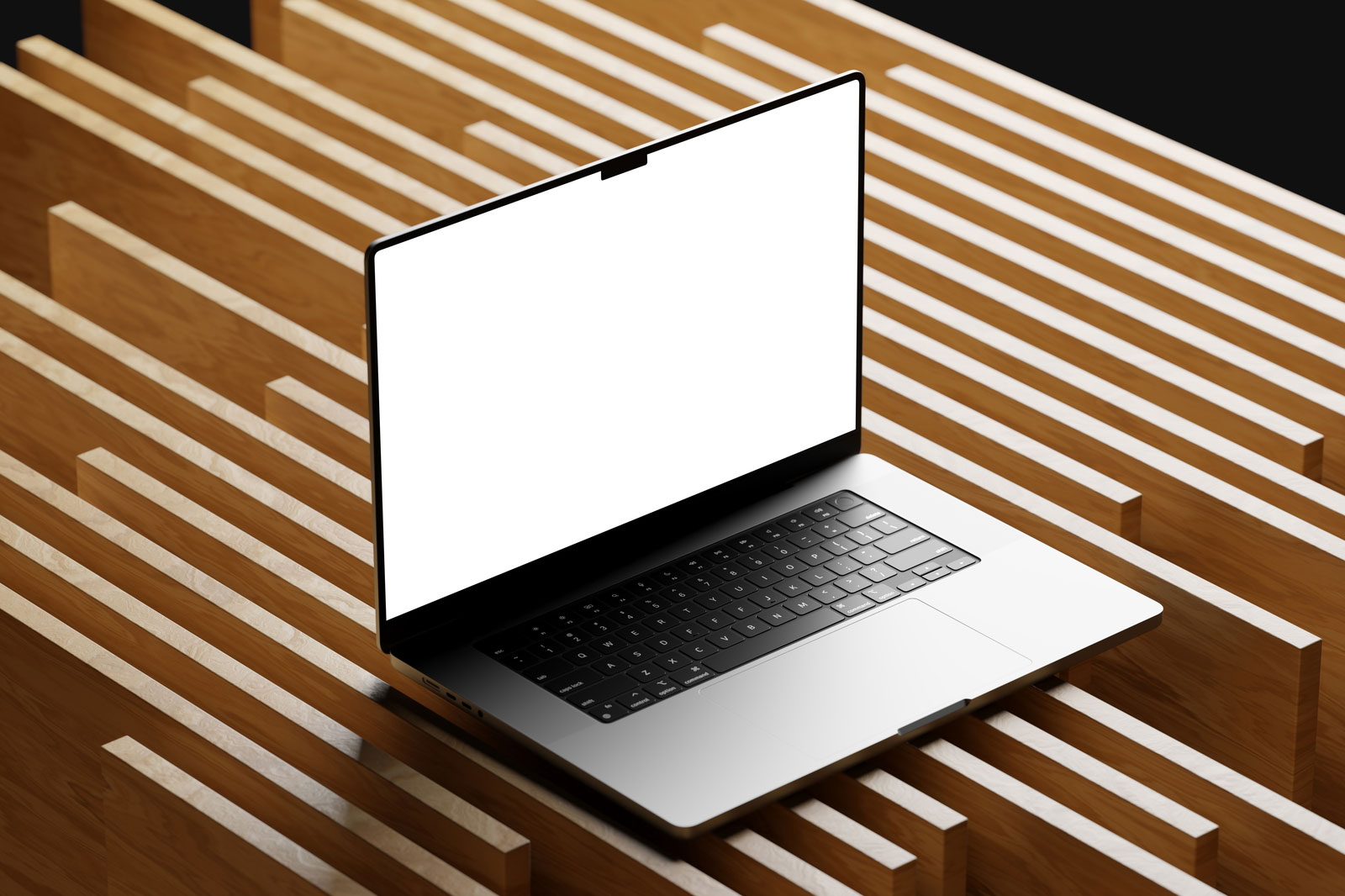 Free MacBook Pro Mockup on Wood PSD Template