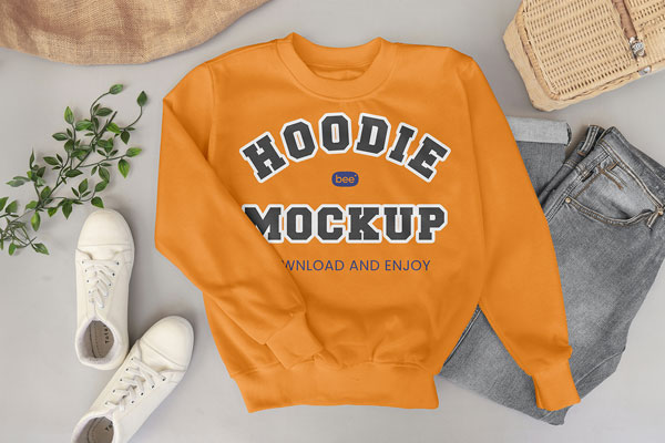 Free Material Cotton Hoodie Mockup PSD Template