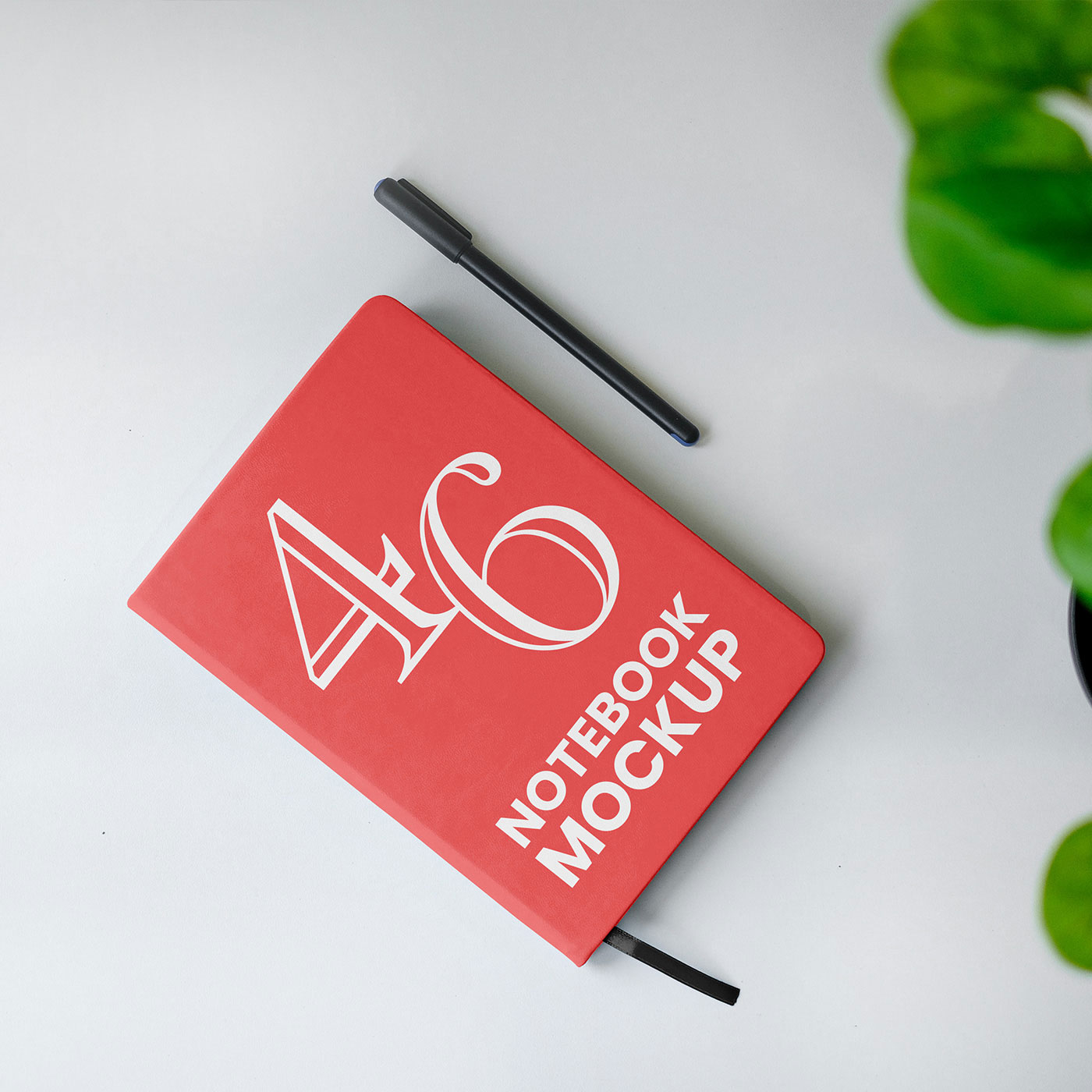 Free Notebook with Plant Mockup PSD Template