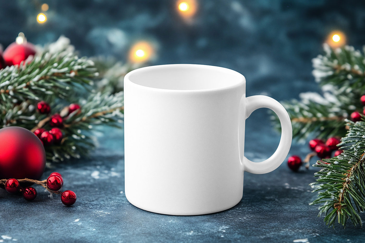 Free Mug with Christmas Decorations Mockup PSD Template