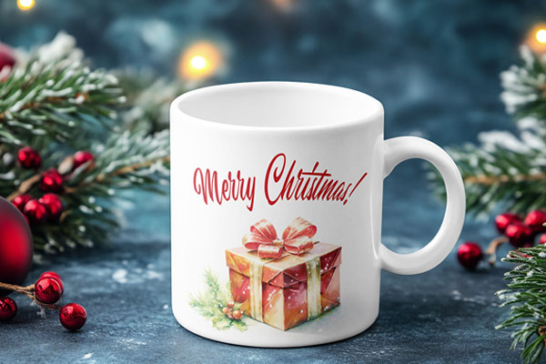 Free Mug with Christmas Decorations Mockup PSD Template