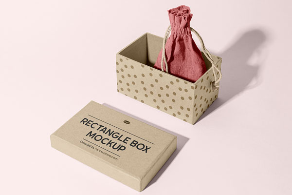 Free Open Box with Pouch Bag Mockup PSD Template