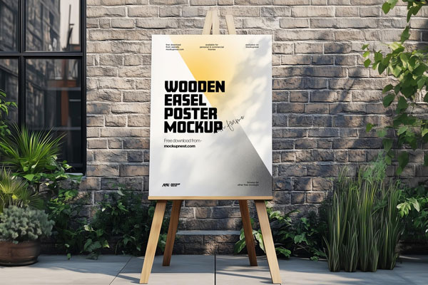 Free Outdoor Wooden Easel Poster Mockup PSD Template
