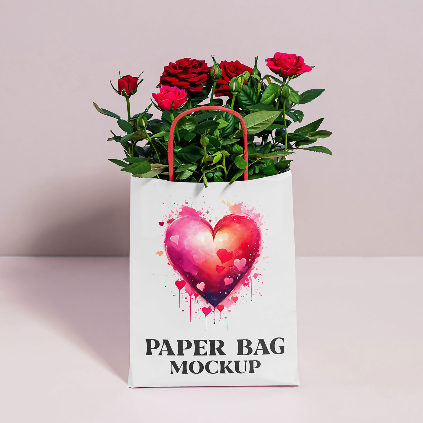 Free Paper Bag with Roses Mockup PSD Template