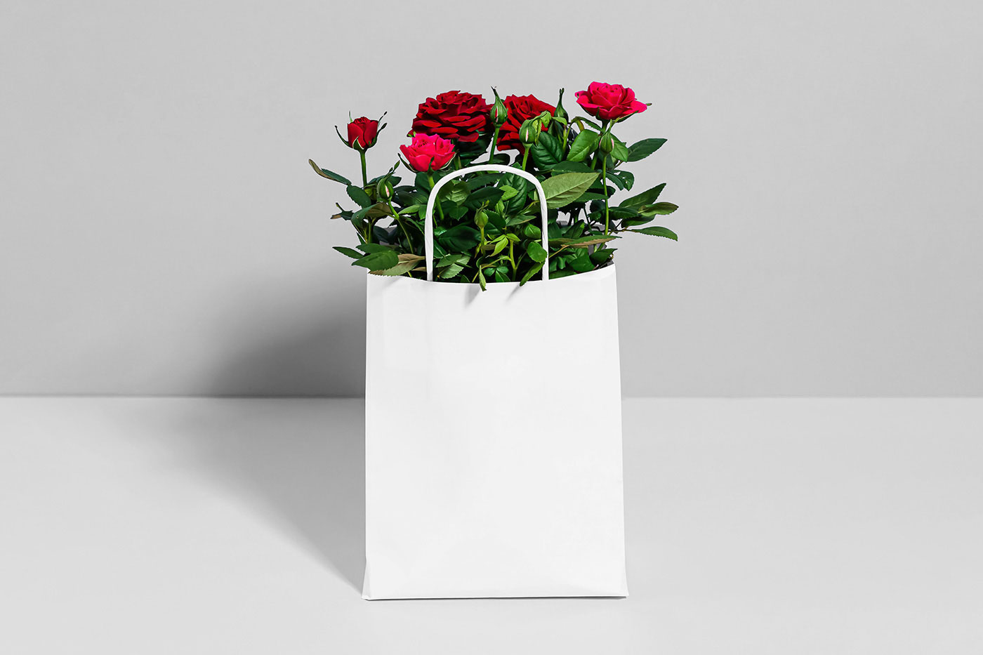 Free Paper Bag with Roses Mockup PSD Template