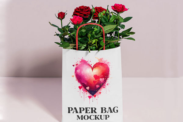Free Paper Bag with Roses Mockup PSD Template