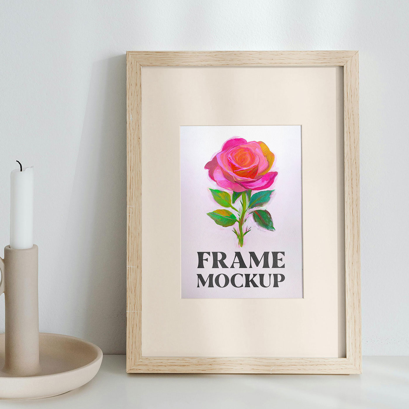 Free Picture Frame with Candle Mockup PSD Template