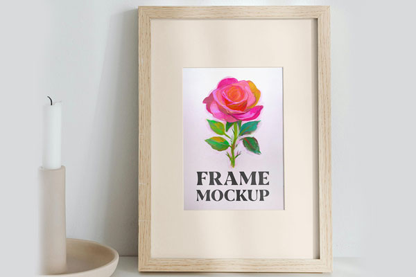 Free Picture Frame with Candle Mockup PSD Template