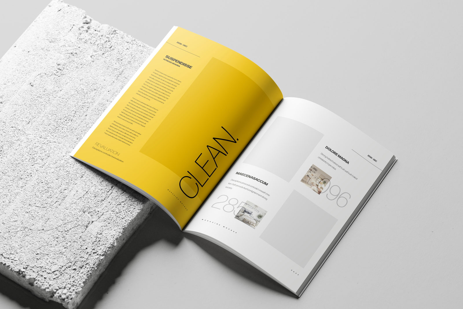 Free Open A4 Magazine Mockup on Concrete PSD Template