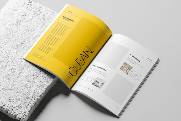 Free Open A4 Magazine Mockup on Concrete PSD Template