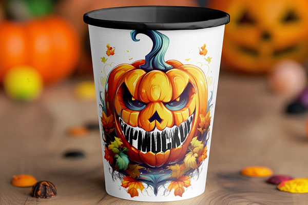 Free Paper Cup with Pumpkins Mockup PSD Template