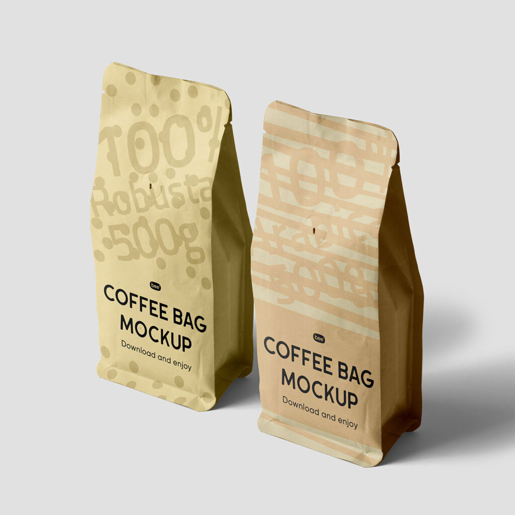 Free Perspective Coffee Bag Mockups PSD Template