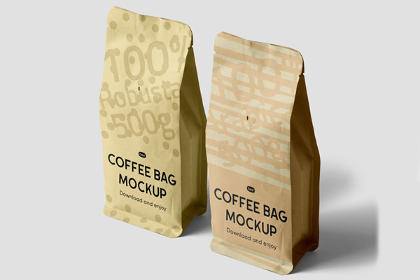 Free Perspective Coffee Bag Mockups PSD Template