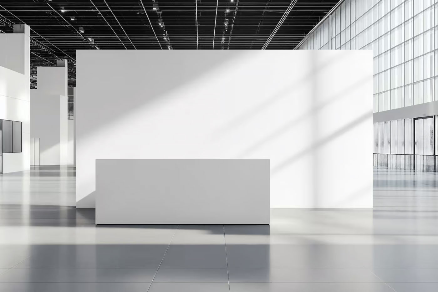 Free Reception in the Modern Building Mockup PSD Template