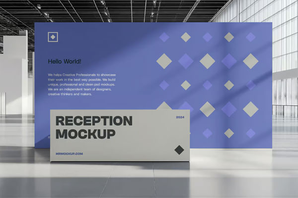Free Reception in the Modern Building Mockup PSD Template