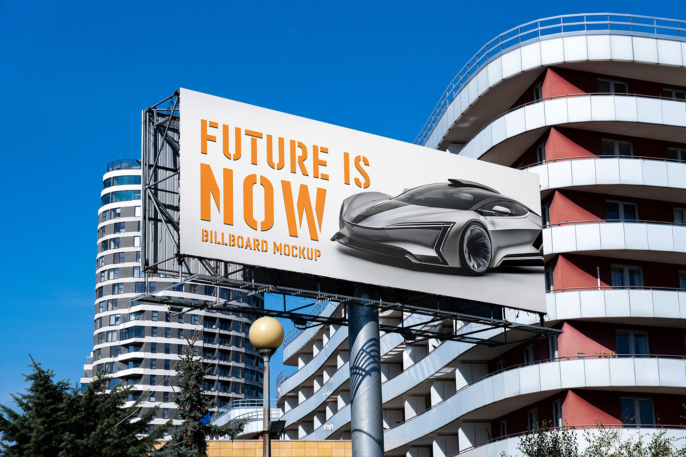 Free Rectangle Billboard in City Mockup PSD Template