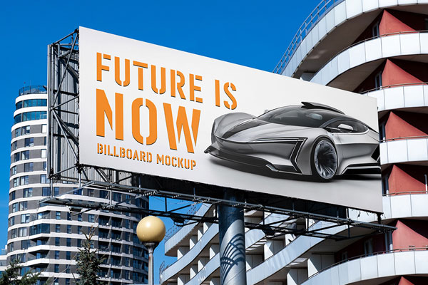 Free Rectangle Billboard in City Mockup PSD Template