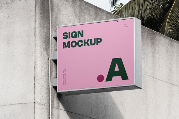 Free Rectangle Sign on Concrete Wall Mockup PSD Template