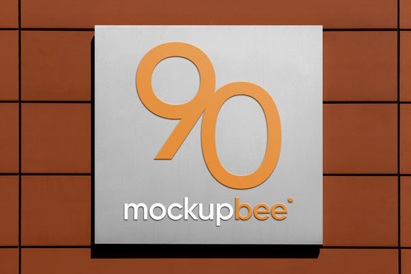 Free Square Signage on Wall Mockup PSD Template