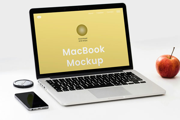 Free Studio MacBook Screen Mockup PSD Template