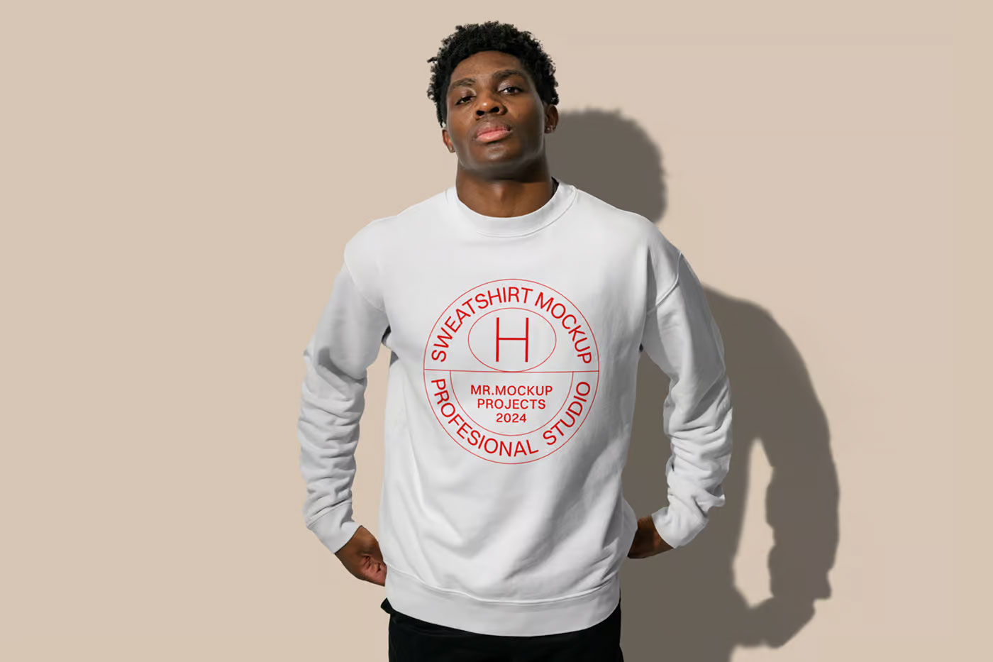 Free Sweatshirt on Men Mockup PSD Template