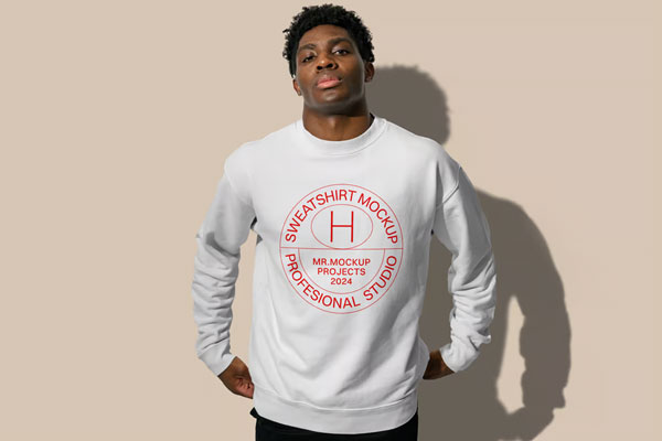 Free Sweatshirt on Men Mockup PSD Template