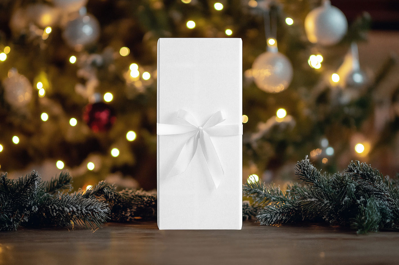 Free Tall Christmas Box Mockup PSD Template