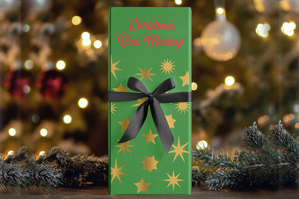Free Tall Christmas Box Mockup PSD Template