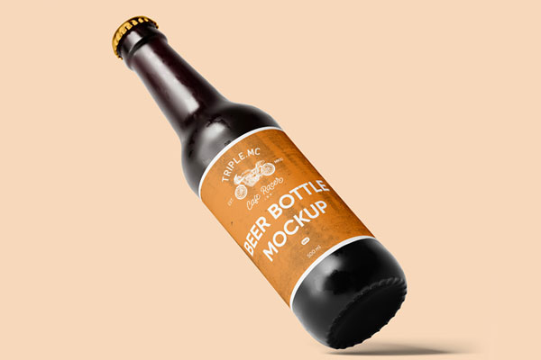 Free Tilted Beer Bottle Mockup PSD Template