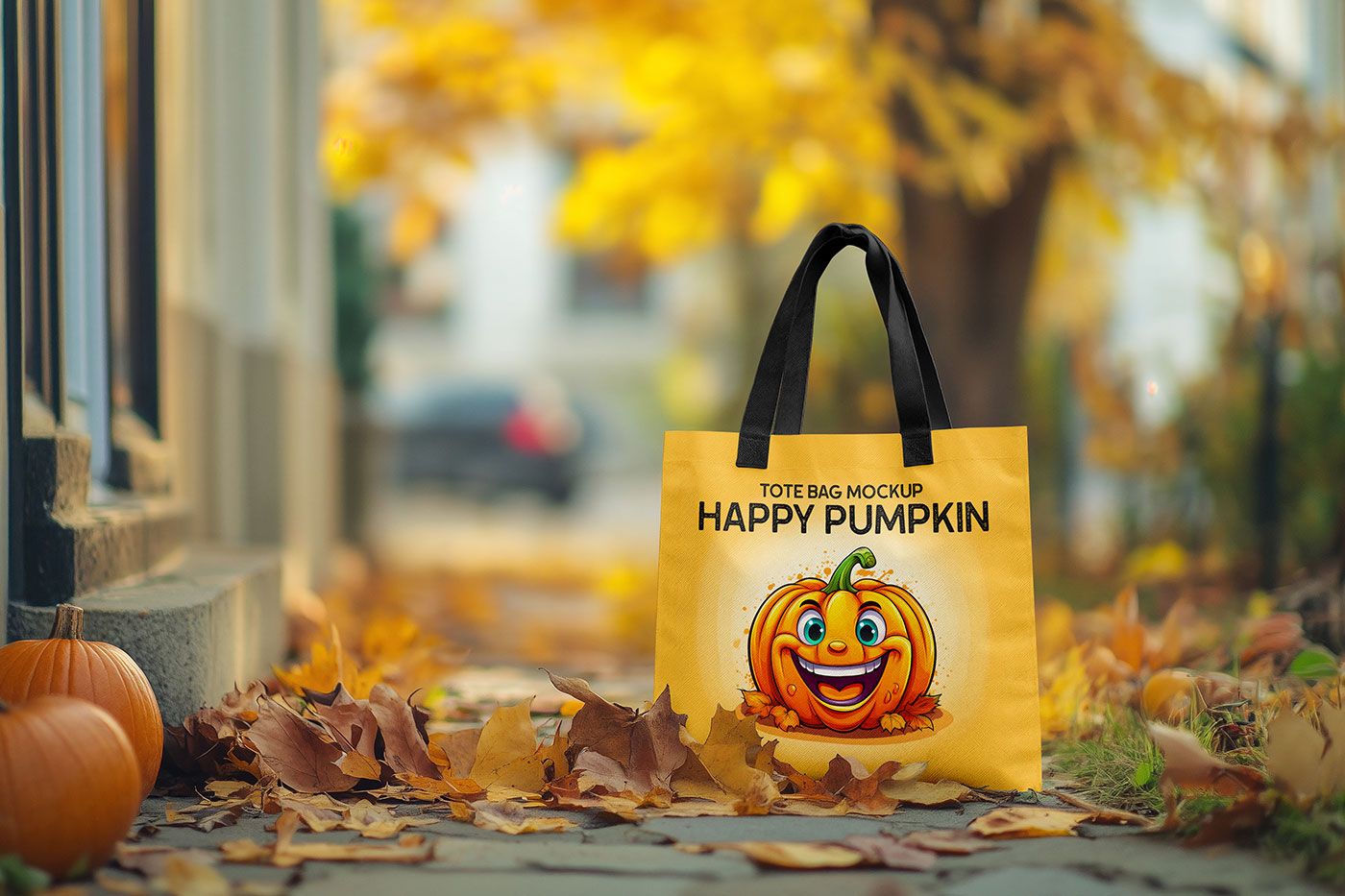 Free Tote Bag with Pumpkins Mockup PSD Template