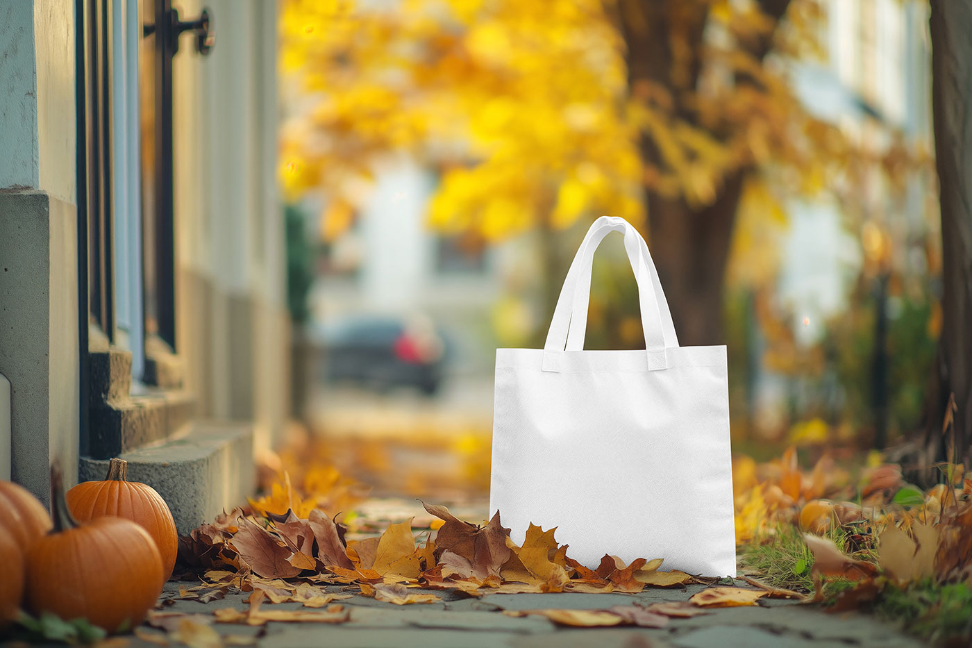 Free Tote Bag with Pumpkins Mockup PSD Template