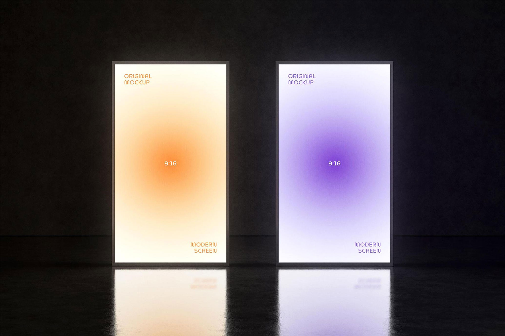 Free Glowing 91:6 Screens Mockup PSD Template