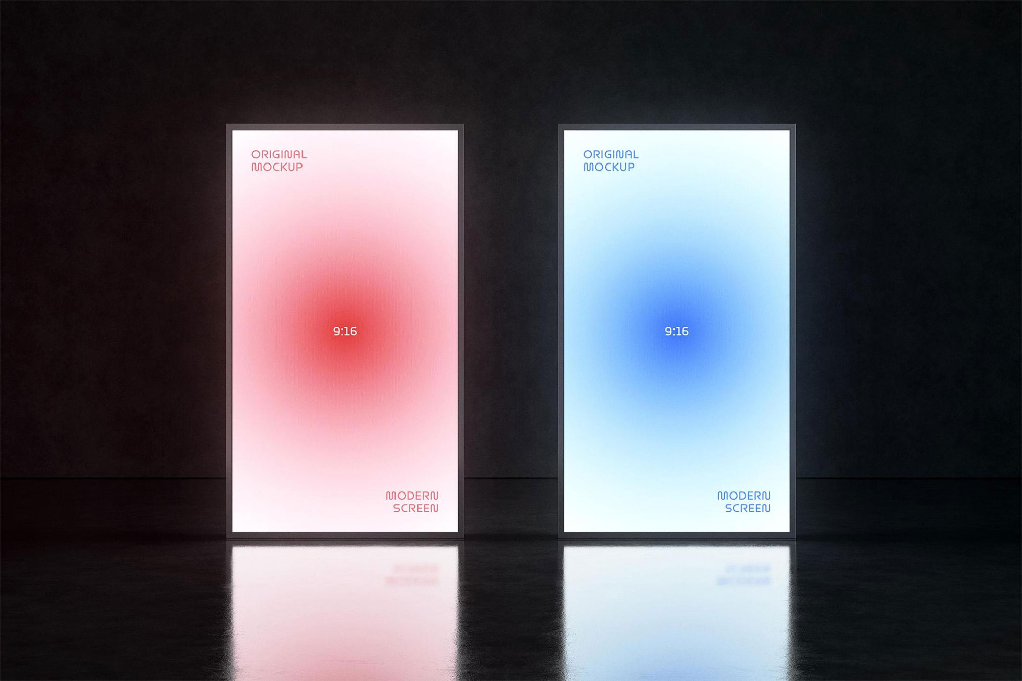 Free Glowing 91:6 Screens Mockup PSD Template