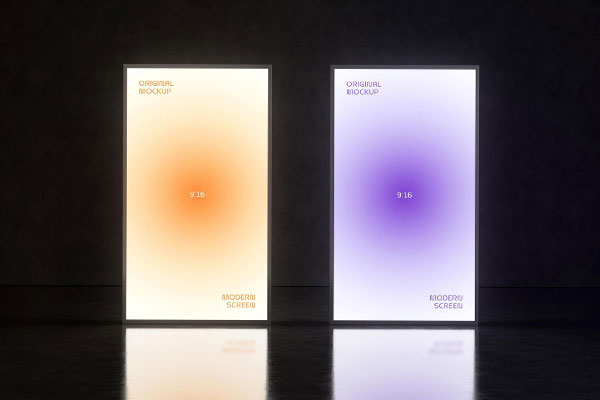 Free Glowing 91:6 Screens Mockup PSD Template