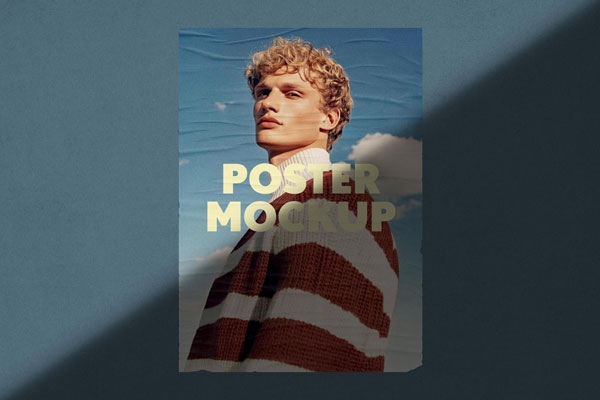 Free Glued Poster Mockup with Shadow Overlay PSD Template