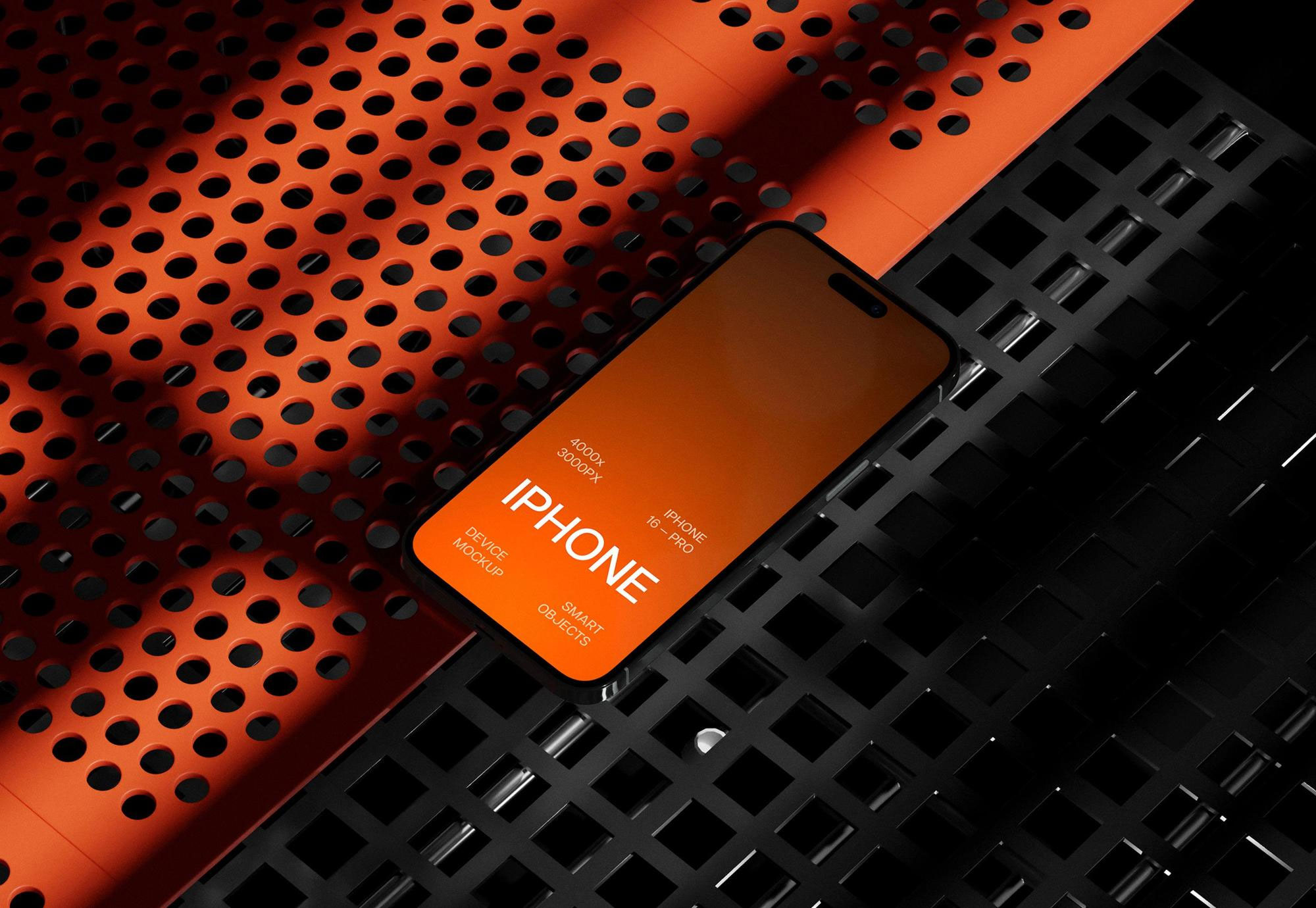 Free Grunge iPhone 16 Pro Mockup PSD Template